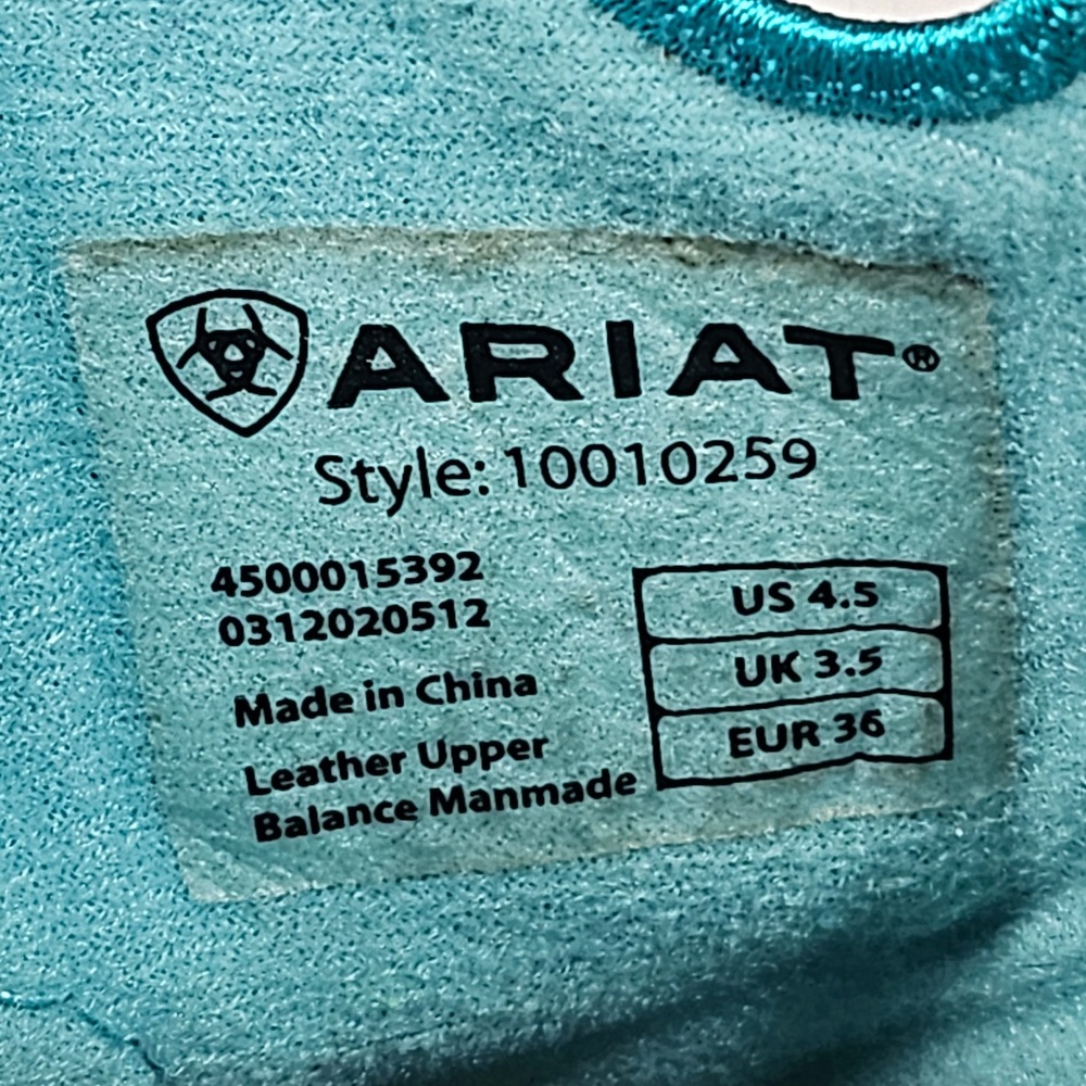 Ariat Kids Western Boots Camo Print Leather‎ Turquoise Square Toe Size 4.5 - Picture 6 of 10
